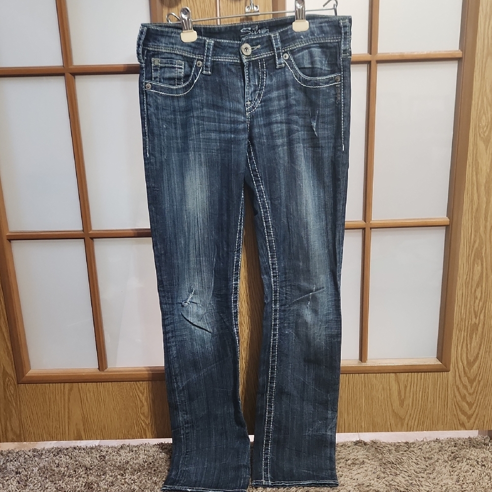 Silver Jeans Women's Berkley Straight Leg Distressed Jeans 28x32